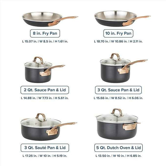 Viking 3-Ply Cookware Set, 10 Piece Stainless Steel Kitchen Cookware with Glass Lids, Oven Safe, Induction Ready, Black with Copper