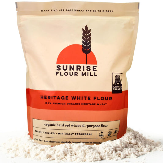 Sunrise Flour Mill Heritage Organic White Flour | USDA Organic All Purpose Flour Unbleached - Non-GMO, Kosher, Glyphosate Free, High Protein for Baking, Unbromated White Wheat (80 Ounce (Pack of 1)) - Nestoria