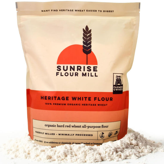 Sunrise Flour Mill Heritage Organic White Flour | USDA Organic All Purpose Flour Unbleached - Non-GMO, Kosher, Glyphosate Free, High Protein for Baking, Unbromated White Wheat (80 Ounce (Pack of 1)) - Nestoria