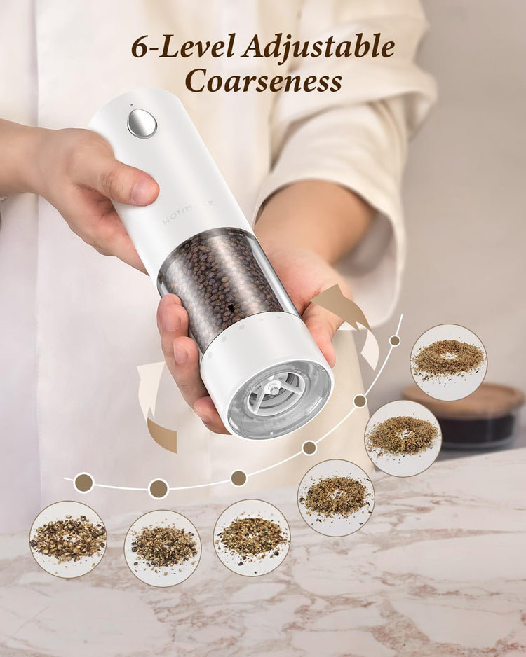 Electric Salt and Pepper Grinder Set with Charging Base & LED Light (2 Count)