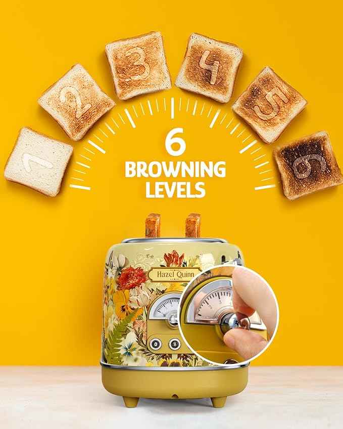 Hazel Quinn X Eduardo Recife Retro Breakfast Set, 2-Slice Toaster & Electric Kettle Bundle, 6 Browning Levels, Extra Wide Slots, 1200W Fast Boiling, 1.7L Stainless Steel - Floral Artistic Design