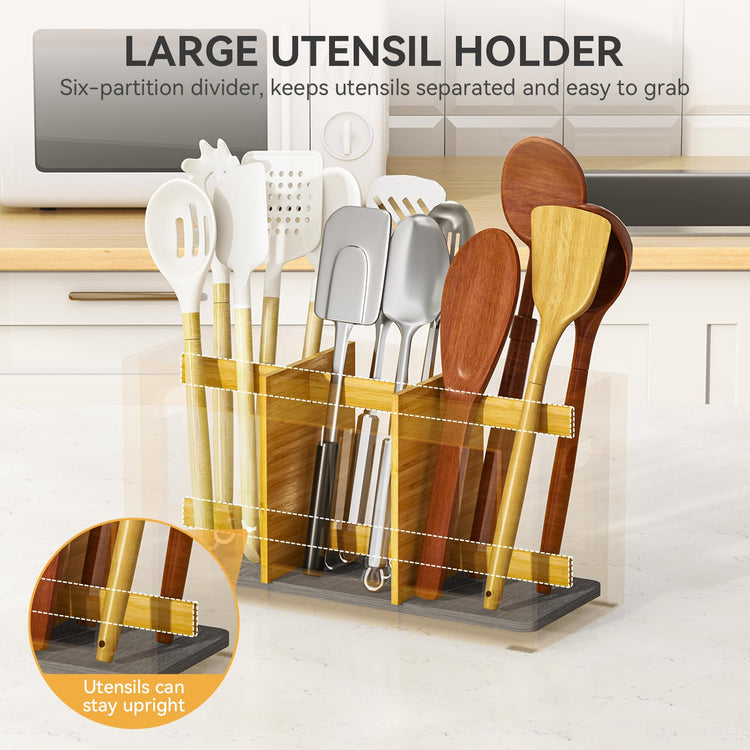 Bamboo Utensil Holder & Silverware Organizer