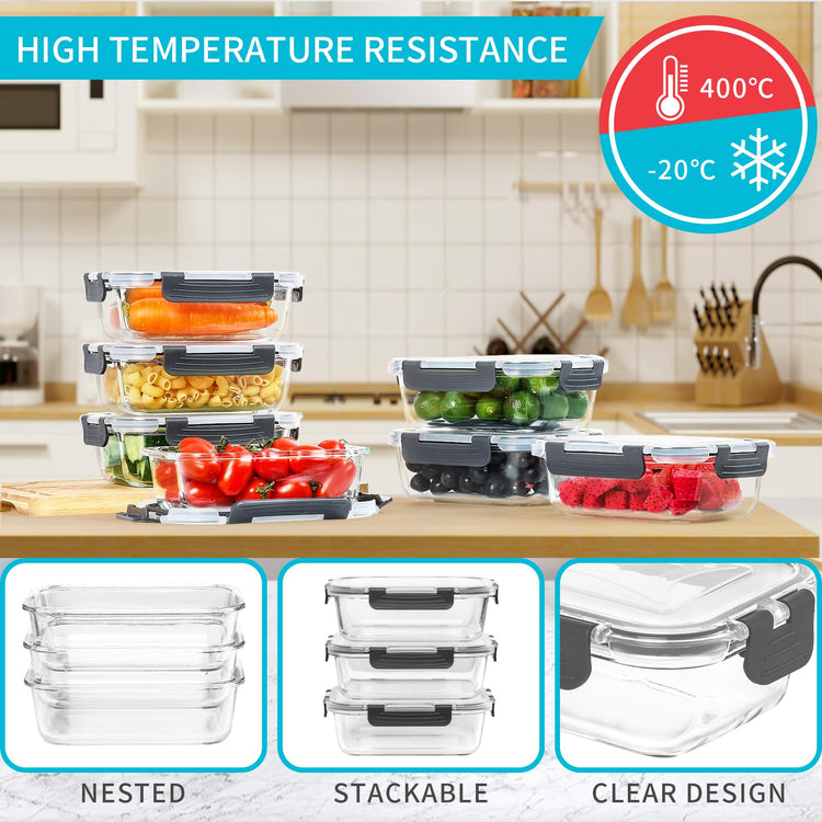 10 Pack Glass Meal Prep Containers (10 Count)