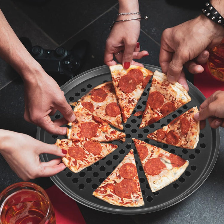 6PCS Pizza Pan with Holes 12 inch Round Pizza Pan Set Nonstick Pizza Baking Pan Carbon Steel Pizza Tray Black Pizza Crisper Pan for Home Baking Kitchen (6 Count)