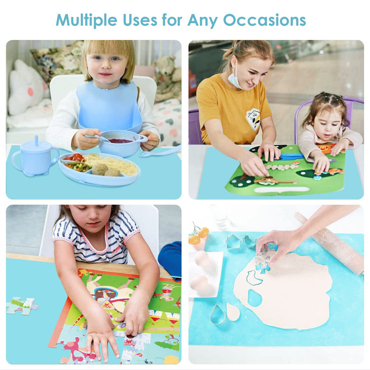 Extra Large Silicone Mats, Food Grade & Thick Silicone Pad Table Mat for Crafts, Kids Placemat, Silicone Heat Resistant Mat Kitchen Counter Mat for Baking Pastry, 23.6''x15.75'' Light Blue, 1Pack