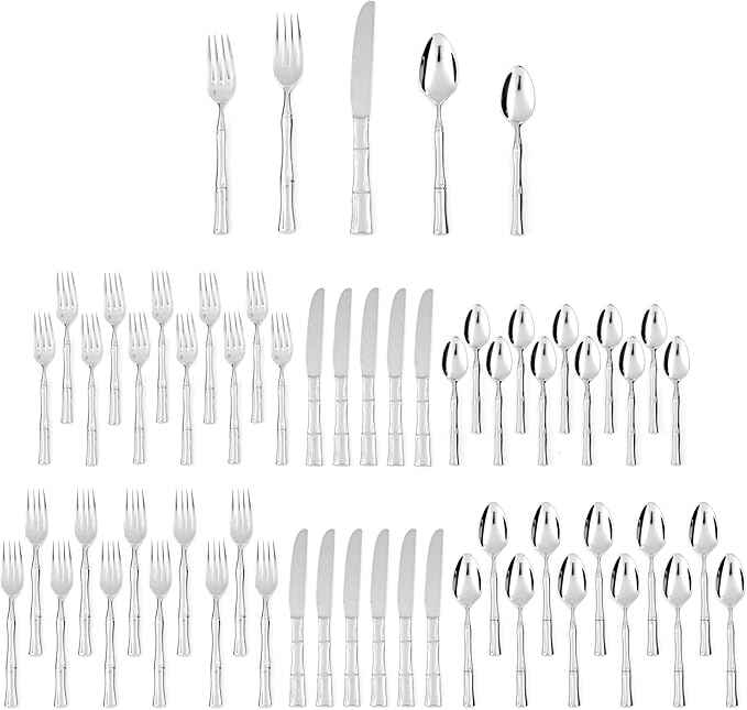 Fortessa Royal Pacific 18/10 Stainless Steel, 60 Piece Flatware Set (Service for 12), Silver