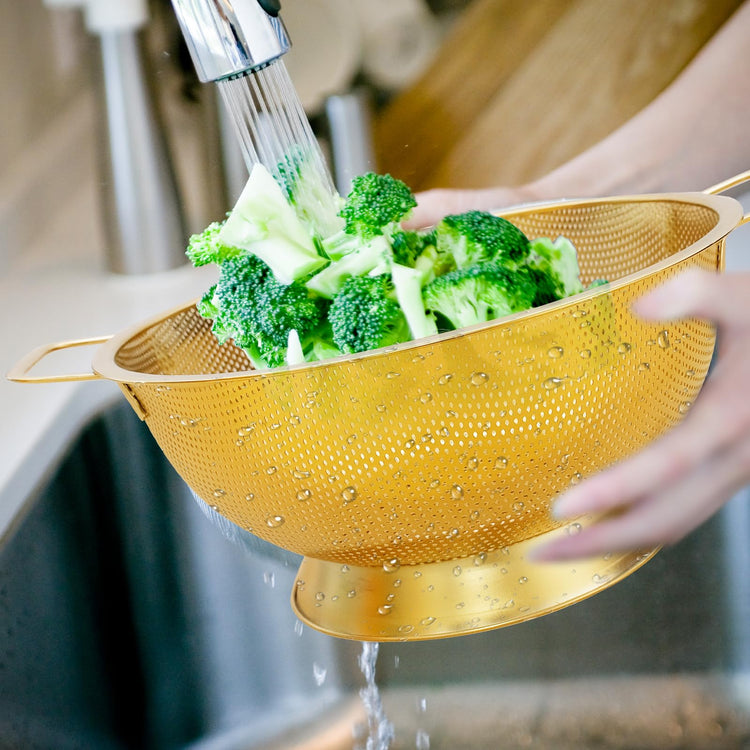 3 Pcs Stainless Steel Gold Colander and 3 Pcs Fine Mesh Strainer Set (6 Count)