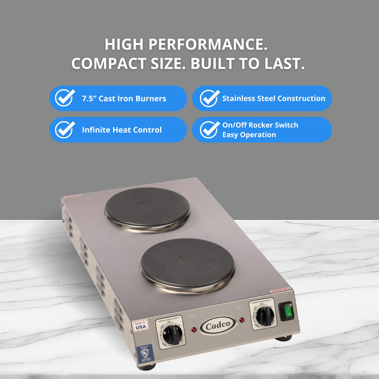 CDR 2CFB Portable Double Cast Iron Space Saver Hot Plate