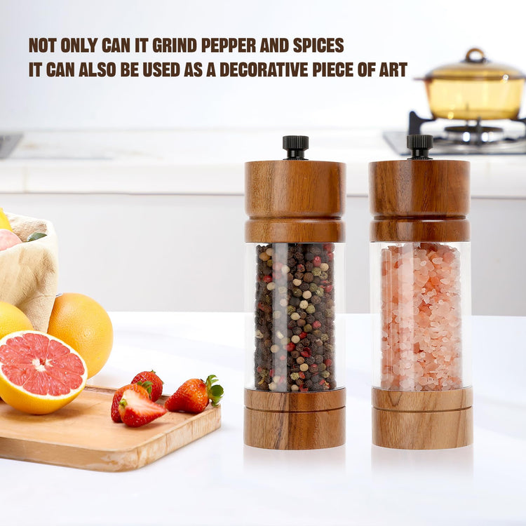2 Pack 5.5 Inch Wood Salt and Pepper Grinder Set