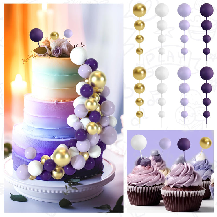 48 Pcs Balls Cake Topper Decorations Balloon Cupcake Toppers Foam Cake Topper Balls Cake Balls Decorations for Birthday Party Wedding Cake Decorating (48 Count)