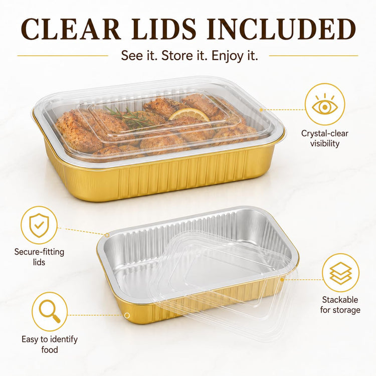 40 Pack 8.7"×6" Aluminum Pans with Lids Heavy Duty (40 Count)