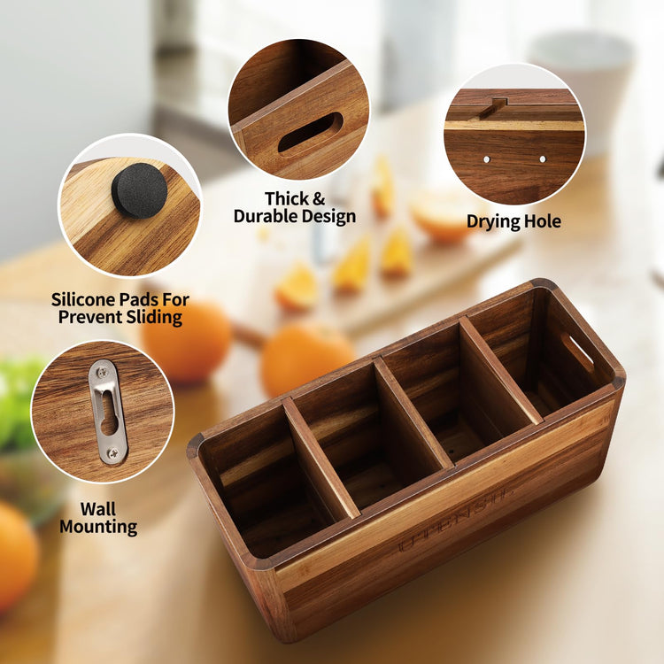 Acacia Wood Utensil Holder for Kitchen Counter