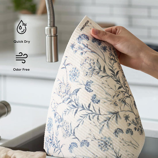 RECYCO Swedish Dishcloths for Kitchen | 4 Pack Oversized Washable Dish Rags | Large Cellulose Reusable Cleaning Paper Towels | Absorbent Counter Dish Cloth Sponge XL Kitchen Wipes, 12" L x 10" W - Nestoria