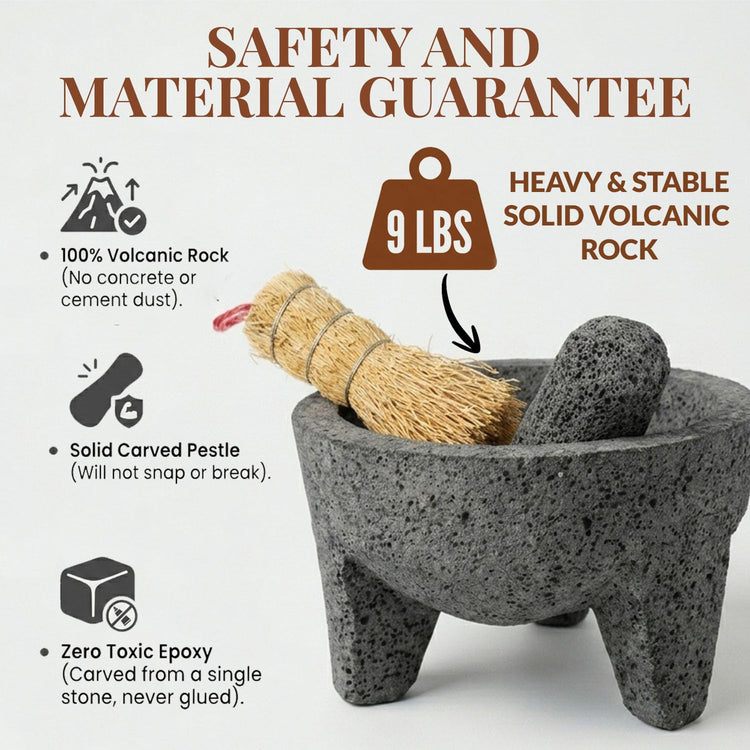 8" Molcajete Mexicano Made of Authentic Lava Rock in Mexico