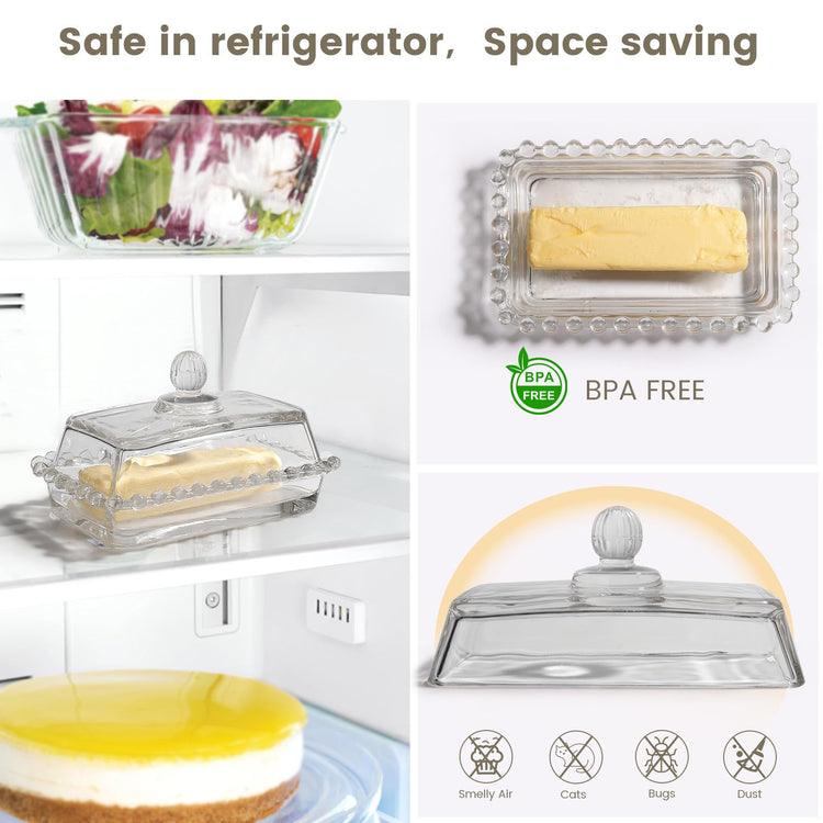 Retro Farmhouse Clear Glass Butter Dish with Lid for Countertop