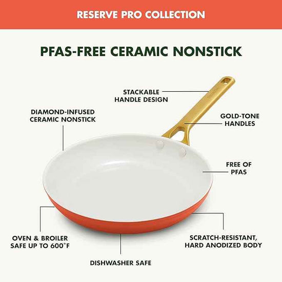 GreenPan Nonstick Reserve Pro 10 Piece Cookware Set, NSF Certified Ceramic, Hard Anodized PFAS-Free Pots & Pans Set with Lids, Stainless Steel Handles, Oven & Dishwasher Safe, Harvest Orange