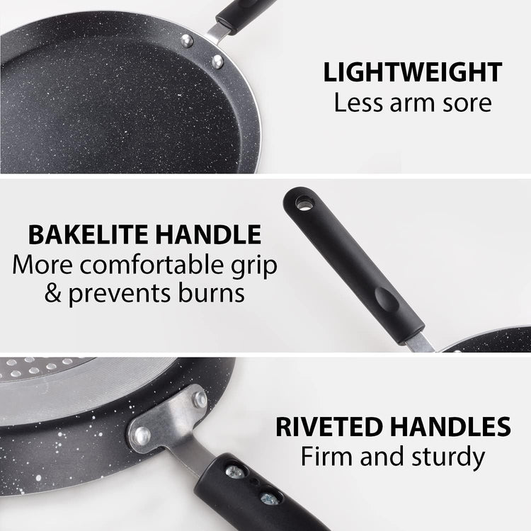 Buecmue 10.5 Inch Nonstick Crepe Pan with Spreader, Granite Coating Skillet Pan for Roti Egg Omelet Tortilla Tawa Dosa, Flat Frying Pan, Induction Compatible PFOA & PTFEs Free