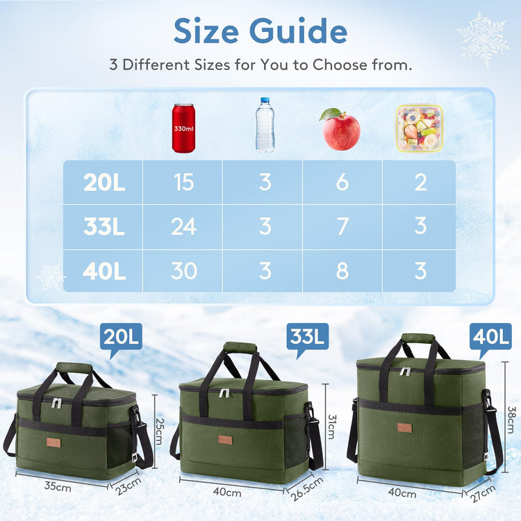 Cooler Bag 30 Cans Collapsible and Insulated Large Lunch Bag Leakproof Soft Cooler Portable for Camping