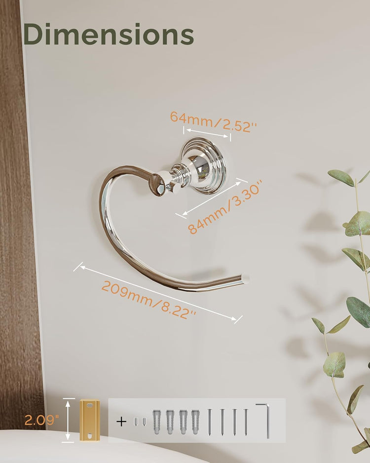 Towel Ring, Stainless Steel Hand Towel Holder for Bathroom Wall Mount, Heavy Duty Towel Hanger for Kitchen, Bath, RV(Chrome)