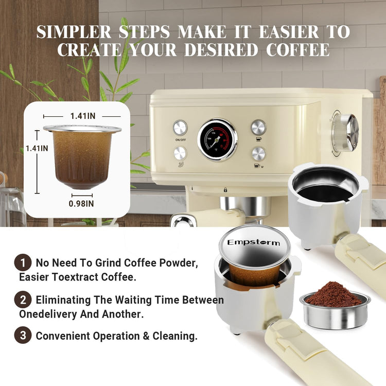 Espresso Machine 20 Bar, 2 in 1 Espresso Maker with Milk Frother Steam Wand for Latte and Cappuccino, Powder and Capsule Portafilter, 50oz Removable Water Tank Coffee Machine for Home-White