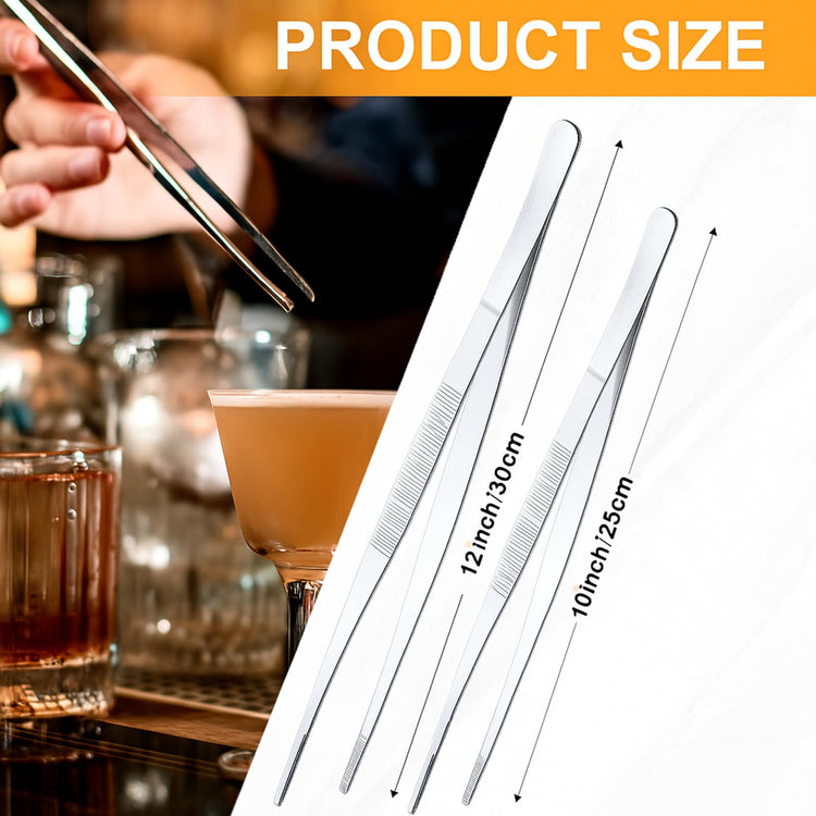 4 Packs 12 Inch 10 Inch Bar Tweezers Silver Cocktail Tongs Kitchen