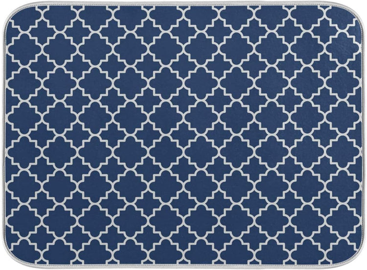 Super Absorbent Dish Drying Mat Microfiber Fast-Drying Dish Mat 24" x 18" Kitchen Dish Drying Pad Watercolor Cute Navy Blue Moroccan Mandala