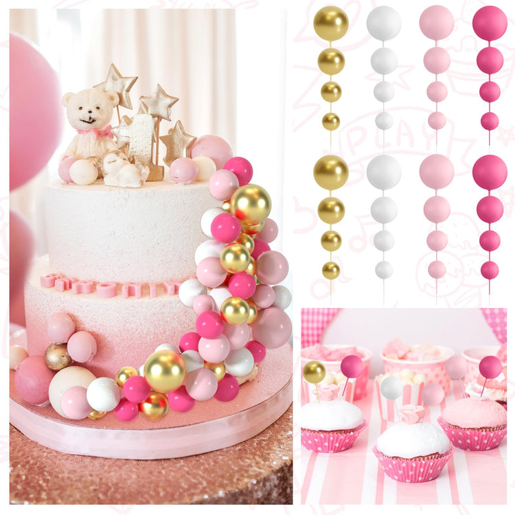 48 Pcs Balls Cake Topper Decorations Balloon Cupcake Toppers Foam Cake Topper Balls Cake Balls Decorations for Birthday Party Wedding Anniversary Cake Decorating (48 Count)