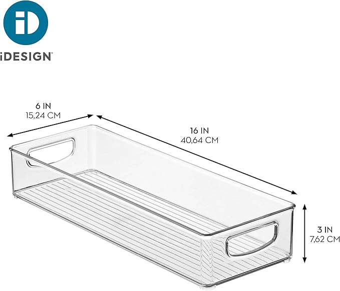 iDesign Slim Extra Long Clear Storage Bin, Narrow Stackable Organizer for Kitchen or Pantry, 4-Pack