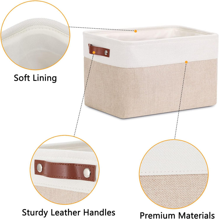 DULLEMELO Fabric Storage Bins, Storage Baskets for Organizing, Collapsible Rectangular Fabric Baskets for Shelves, Empty Gift Baskets (3-Pack Medium-15 inch X 11 inch X 9.5 inch , White&Khaki)