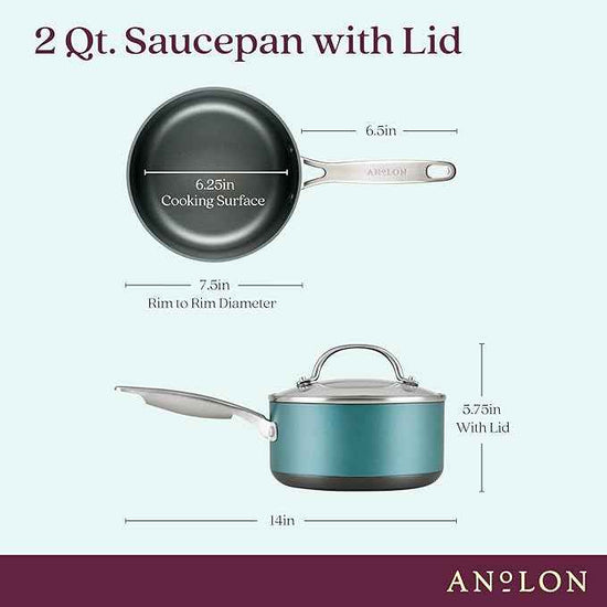 Anolon Achieve Hard Anodized Nonstick Sauce Pan with Lid, 2 Quart, Teal