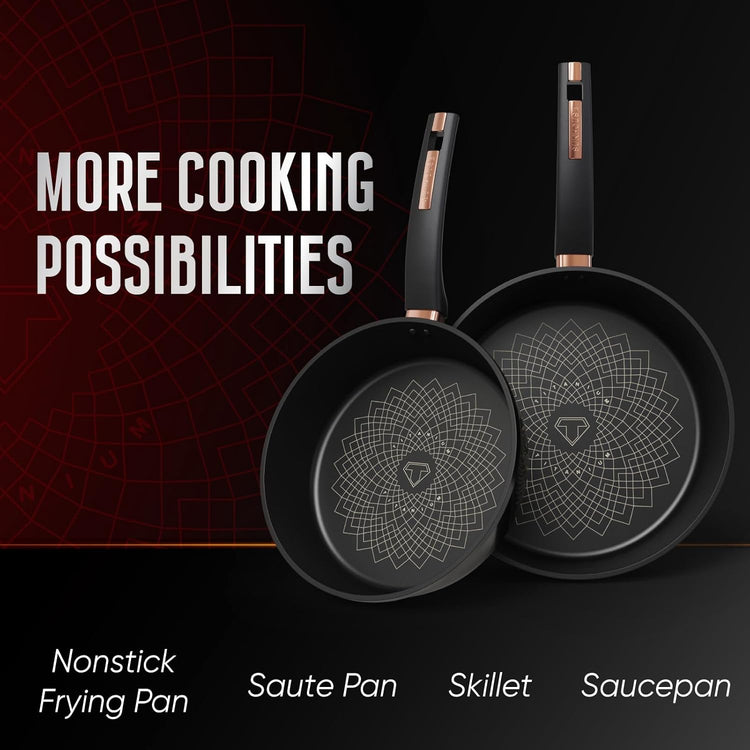 Sunhouse Ultra Titanium Nonstick Coating Aluminum Pan with 4-Layer Non-stick Coating, Non-Toxic, PTFE PFOA & PFAS Free, Stay-Cool Handle, Compatible with All Stovetops (8 inch)