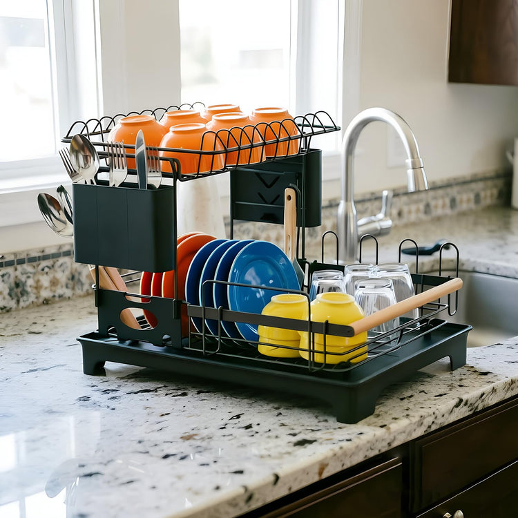 2 Tier Dish Rack Large Capacity Dish Drying Rack for Kitchen Counter Anti