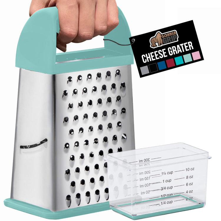 XL 4 Sided Stainless Steel Cheese Grater With Measurement Container