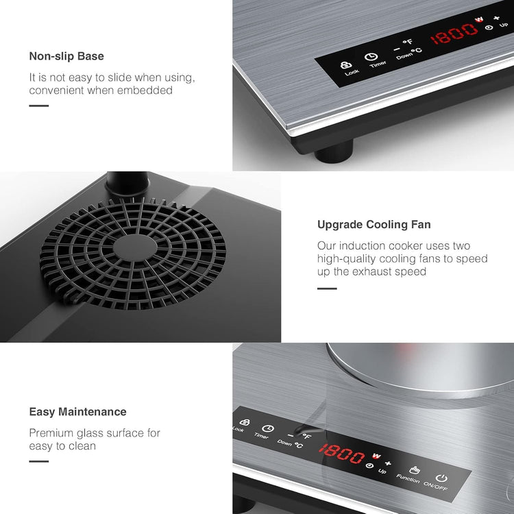 VBGK Double Induction Cooktop, 24 inch 4000W Electric cooktop with hot plate, induction stove top with LED Touch Screen 9 Levels Settings with Child Safety Lock & Timer 110V Induction cooktop 2 burner
