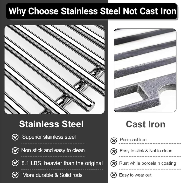 7637 Stainless Steel Grill Parts for Weber Spirit E210, 17.5 Inch Cooking Grates for Weber Spirit E210, E220, S210, S220 with Front Control, Replacement Parts for Weber Spirit 200 & GS4 Spirit II E210