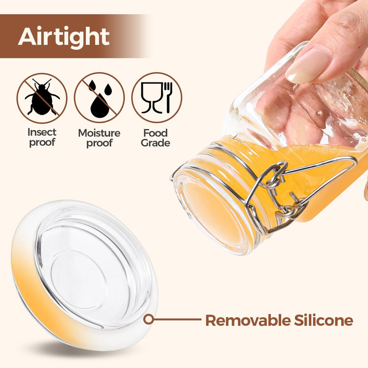 Square Small Glass Spice Jars with Airtight Lids 4 oz 6 Pack Pantry (6 Count)