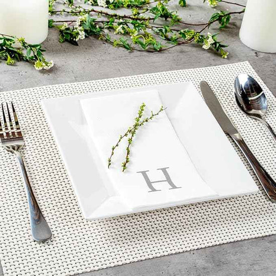 Luxenap 15.8 X 7.9 Inch Linen-Feel Guest Towels, 50 Lettered Hand Towels - Silver Letter 'H', Sans Serif Font, White Paper Dinner Napkins, airlaid, For Restrooms And Tables - Restaurantware