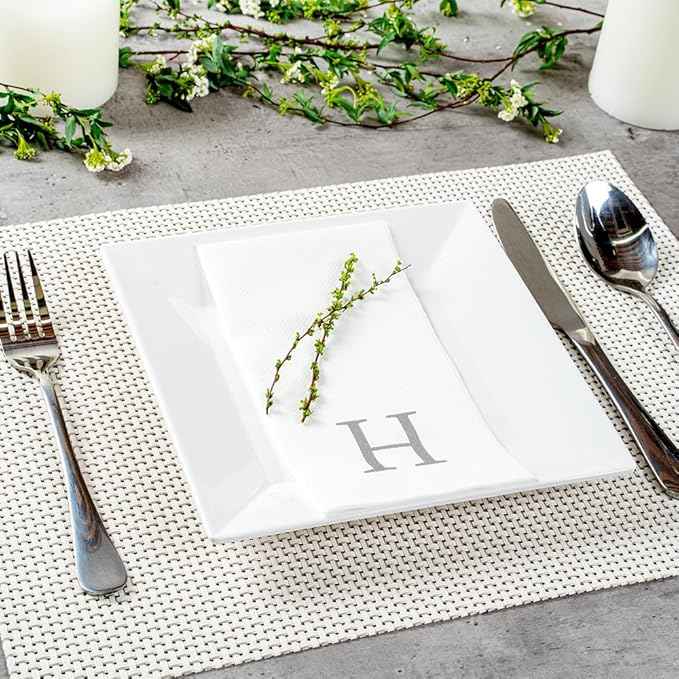 Luxenap 15.8 X 7.9 Inch Linen-Feel Guest Towels, 2000 Lettered Hand Towels - Silver Letter 'H', Sans Serif Font, White Paper Dinner Napkins, airlaid, For Restrooms And Tables - Restaurantware