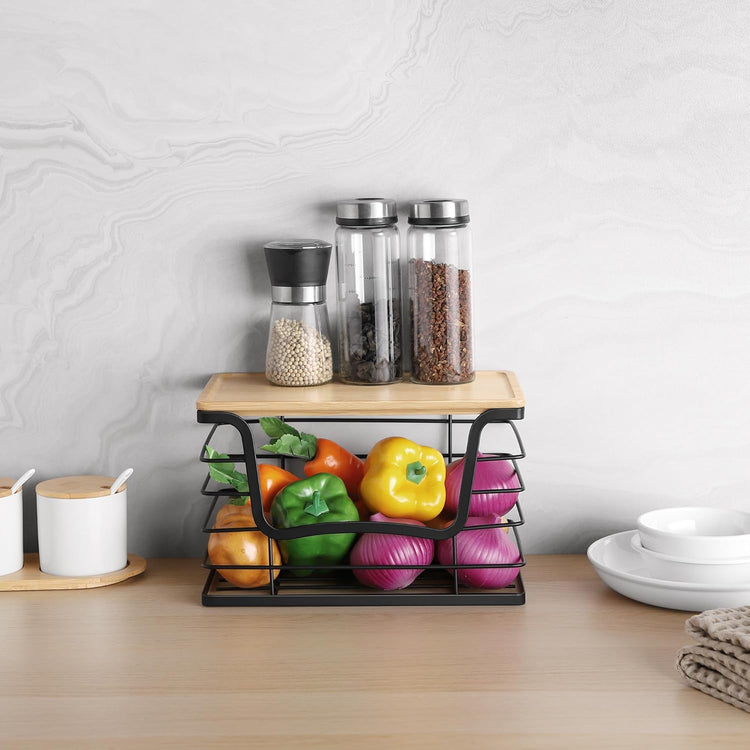 Trash Bag Dispenser Holder for Kitchen Laundry Wall Mount Stackable Garbage Bag Dispenser Roll Holder with Bamboo Top for Countertop, Under Sink