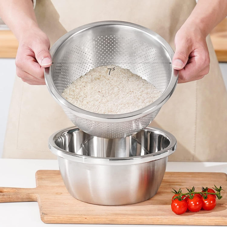 304 Stainless Steel Colander 2QT Microporous Colander & Mixing Bowl for Kitchen Cooking