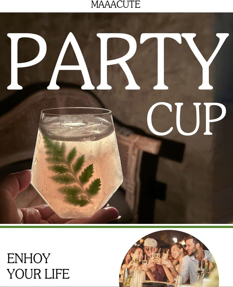 40 Pcak Plastic Stemless Wine cocktail Whiskey Champagne Glasses, 12 Oz Disposable Clear Unbreakable Cups for Party Bars Wedding Tasting (Diamond-shaped)