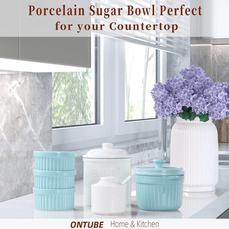 Ceramic Sugar Bowl with Lid and Spoon 8oz