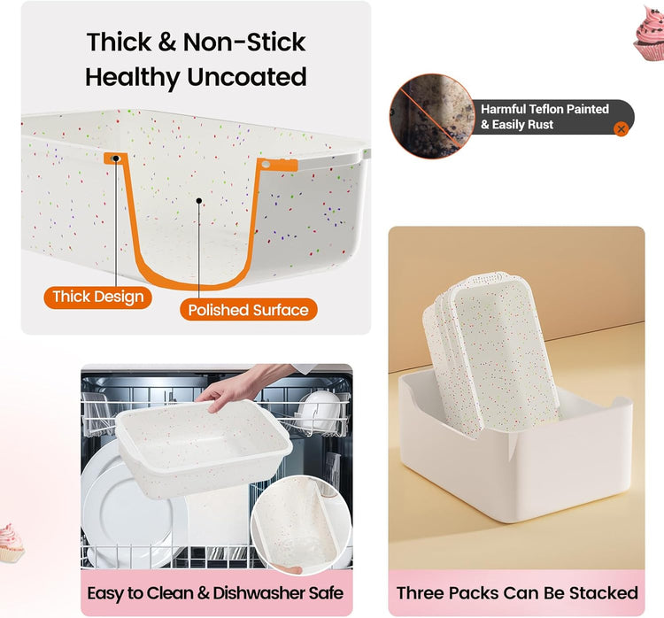 SJ Silicone Bread Loaf Pan with Metal Reinforced Frame, 9.5 x 5 in Non-stick Silicone 1 lb Loaf Pan for Baking, 2 Pack Durable Bread Pan for Oven Dishwasher Safe - Cream