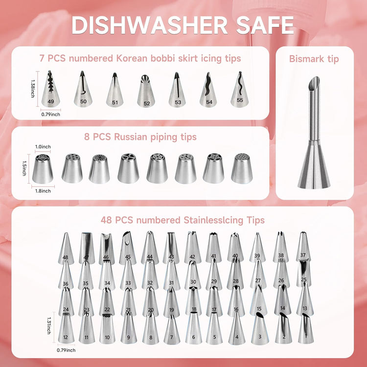 Cake Decorating Kit,137pcs Cake Decorating Supplies with Cake Turntable for Decorating,Pastry Piping Bag,Russian Piping Tips Baking Tools, Cake Baking Supplies for Beginners(Light Pink)