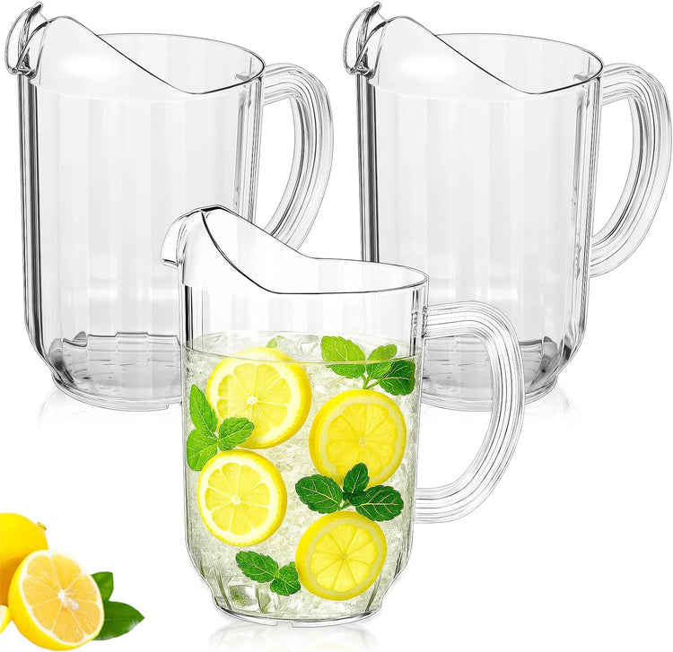 Tessco for you Plastic Pitchers 60 Ounce Clear Restaurant Jug Large Water Pitcher Carafe Serve Milk Tea Juice Drink for Parties Container Dispenser Beer Jar(3 Pcs)
