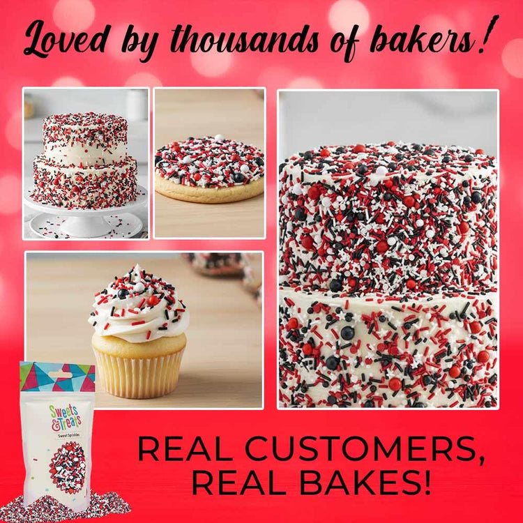 Red White and Black Sprinkles for Cake Decorating and Baking Cupcakes (4 Ounce)