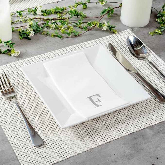Luxenap 15.8 X 7.9 Inch Linen-Feel Guest Towels, 2000 Lettered Hand Towels - Silver Letter 'F', Sans Serif Font, White Paper Dinner Napkins, airlaid, For Restrooms And Tables - Restaurantware