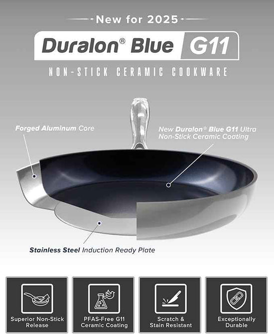 Nuwave Healthy G11-Pots and Pans Set Non Stick, 9H Near-Diamond Hardness Scratch-Resistant, Works on All Stovetops, PFAS Free, with Frying Pans, Saucepans & Glass Lids, Stay-Cool Handles, Cool Gray