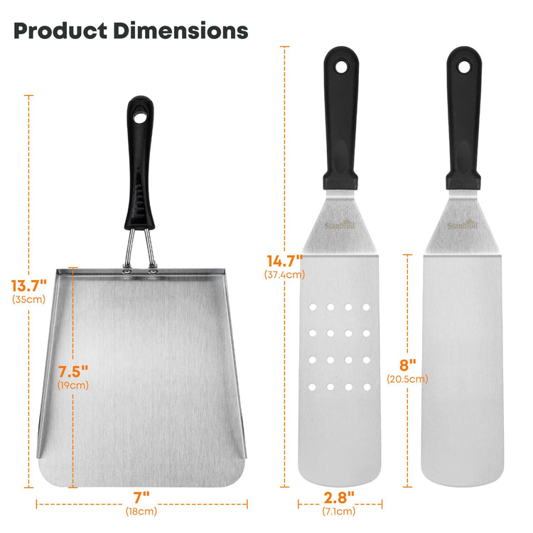 3 Piece Griddle Tool Set with Food Mover & 2 Grill Spatulas (3 Count)