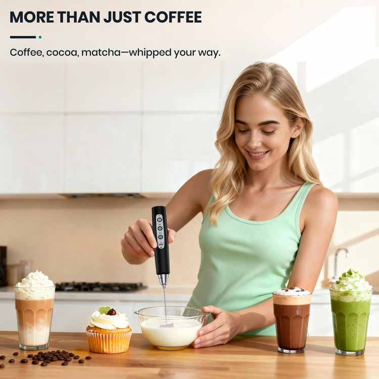 Milk Frother Handheld Rechargeable with Stand